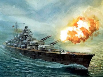 Battleship Bismarck eine Salve abfeuern Ölgemälde